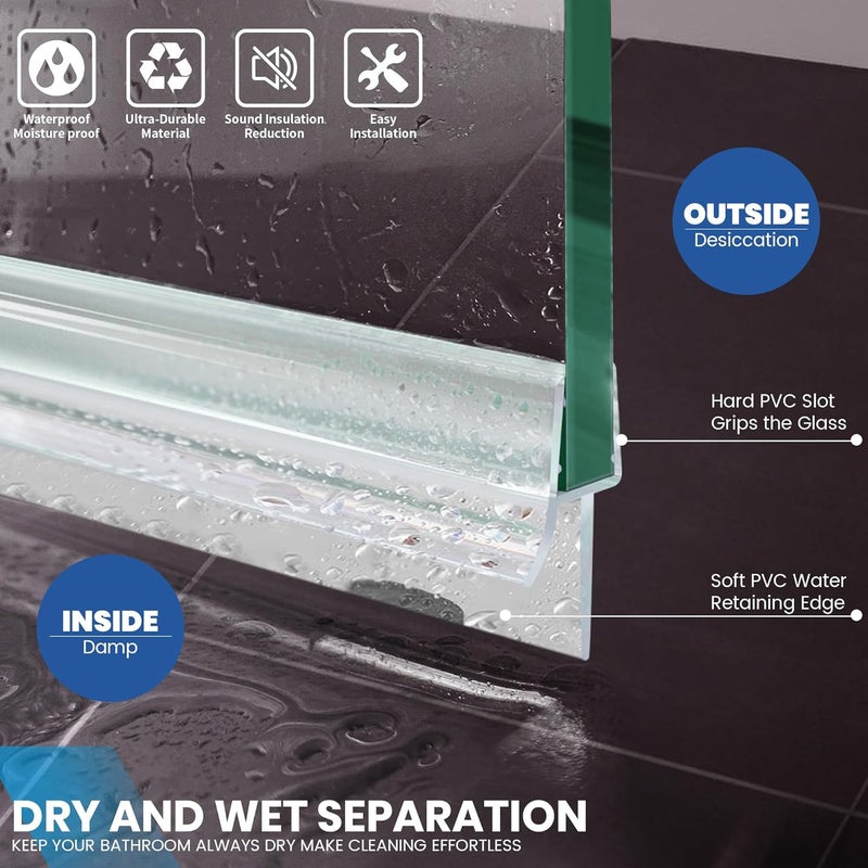 PHMUNY 2 Pack Frameless Shower Door Bottom Seal with Long Sweep, Ultra Clear Glass Door Silicone Seal Strip (1/4'' X 36'') Suitable for 6mm Glass -Stop Shower Leaks Frameless Shower Door Seal Strip - Image 3